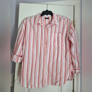 Cotton-On Orange and White Striped Casual Shirt